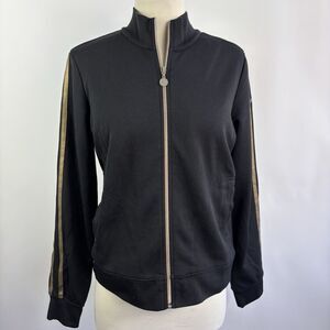 Izod Movement Womens Track Jacket Petite L black full zip Pickleball preppy Golf